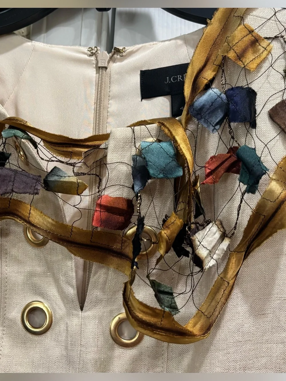 J. Crew Multicolor Silk scarf Ribbon Embellished Dress Trim
